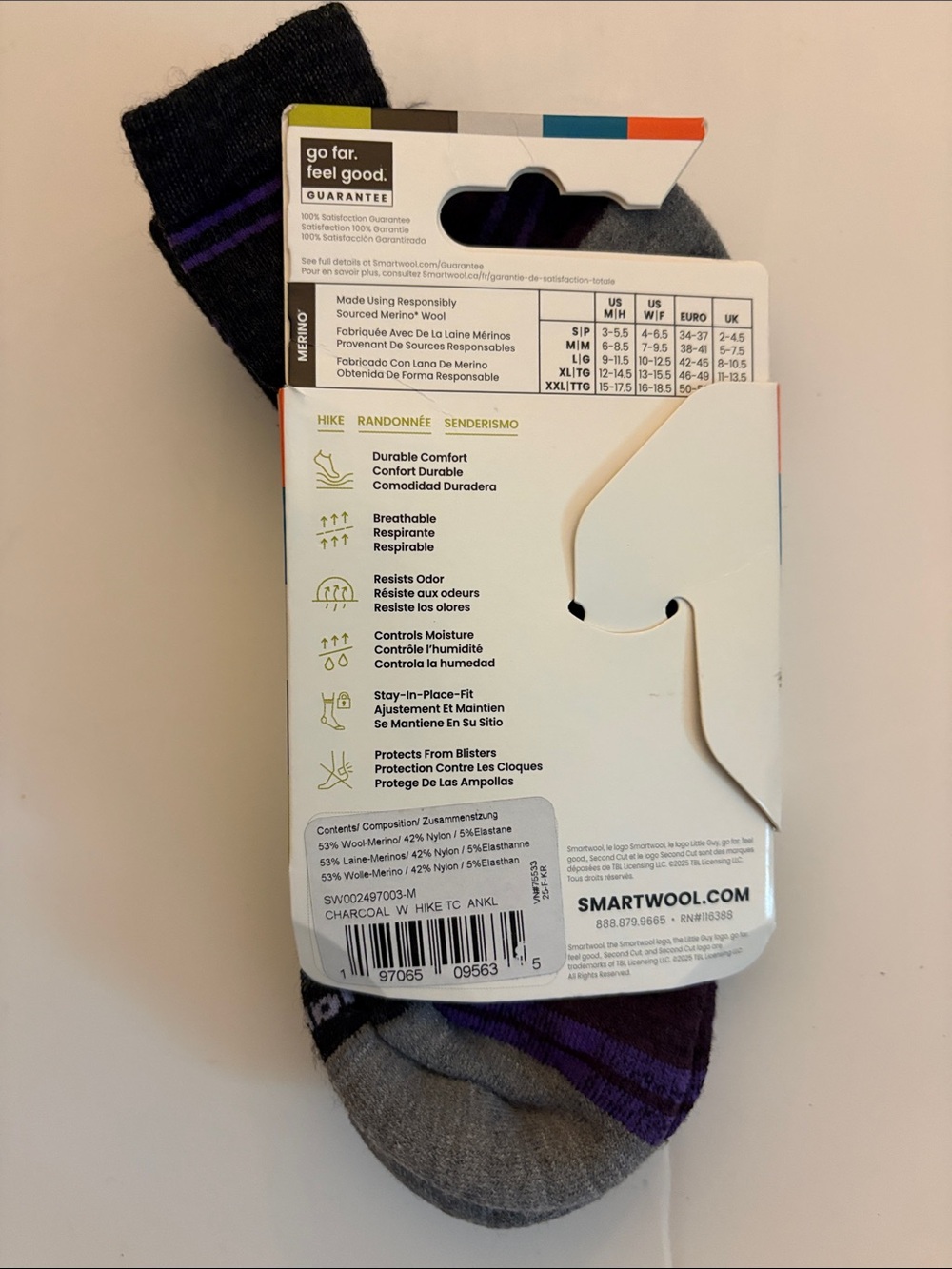 Smartwool Woman’s Hike Ankle Socks with Targeted Cushion. Charcoal size medium. - Picture 5 of 5